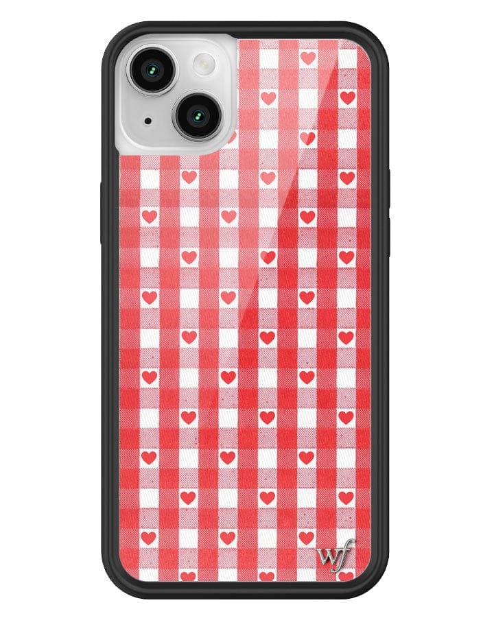 Gingham Heart Pattern Phone Case in Red with Black Bumper - Image 11