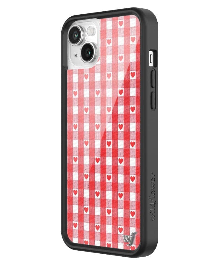 Gingham Heart Pattern Phone Case in Red with Black Bumper - Image 12