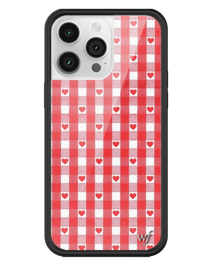 Gingham Heart Pattern Phone Case in Red with Black Bumper - Image 9