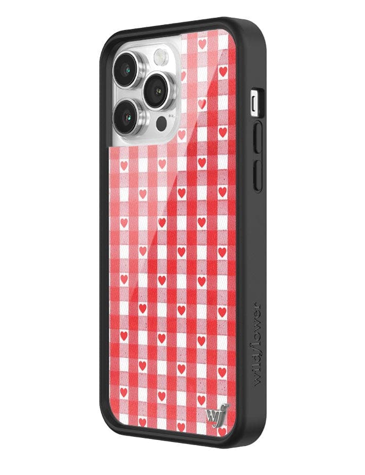 Gingham Heart Pattern Phone Case in Red with Black Bumper - Image 10