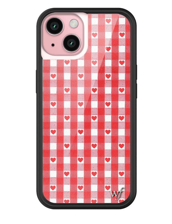 Gingham Heart Pattern Phone Case in Red with Black Bumper - Image 7