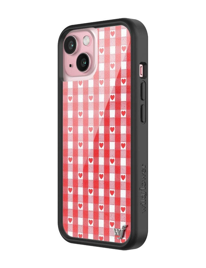 Gingham Heart Pattern Phone Case in Red with Black Bumper - Image 8