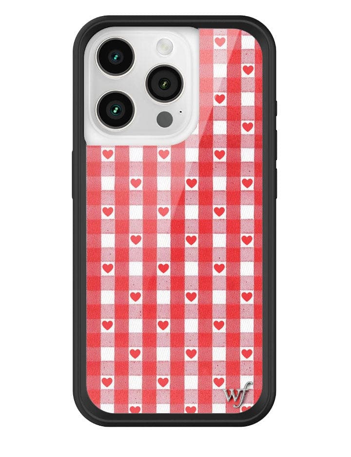 Gingham Heart Pattern Phone Case in Red with Black Bumper - Image 5