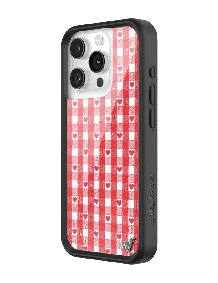 Gingham Heart Pattern Phone Case in Red with Black Bumper - Image 6