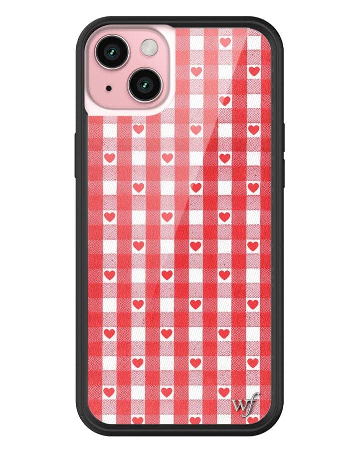 Gingham Heart Pattern Phone Case in Red with Black Bumper - Image 3