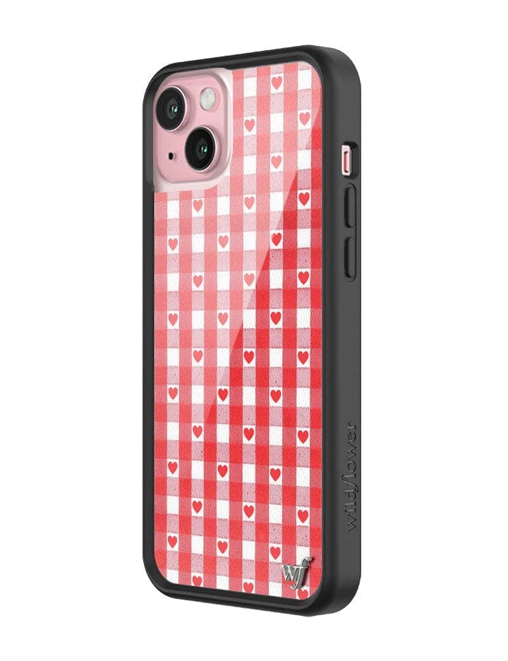 Gingham Heart Pattern Phone Case in Red with Black Bumper - Image 4