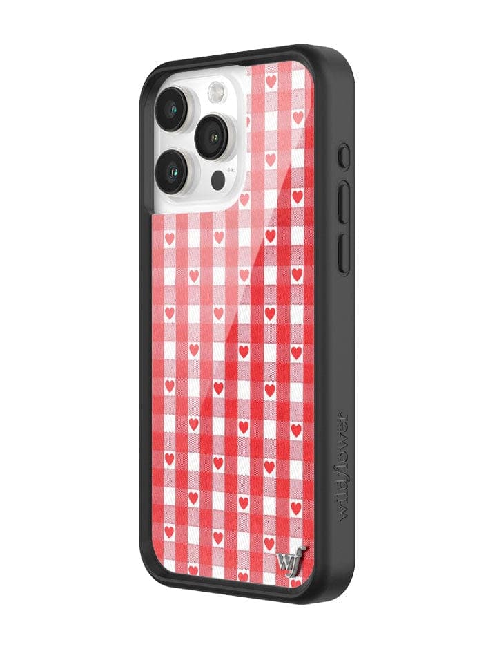 Gingham Heart Pattern Phone Case in Red with Black Bumper - Image 2