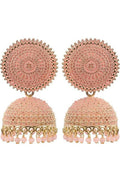 Delicate peach gold-plated Meenakari Jhumka earrings with pearl accents