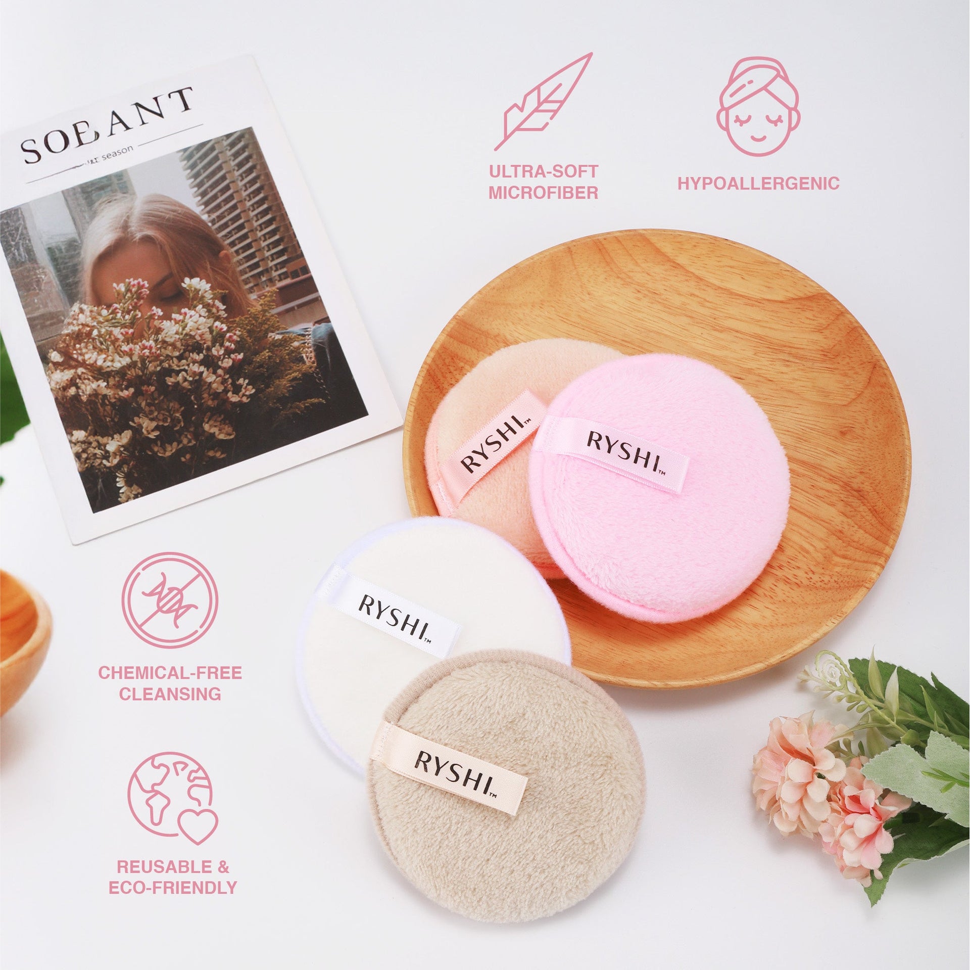 Reusable Makeup Remover Cloths, Finger Beauty Blenders & LED Vanity Mirror