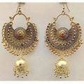 Fancy oxidized gold-polished jhumka earrings