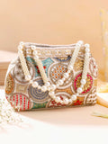 Multicolor traditional potli handbag with geometric print and gold accents
