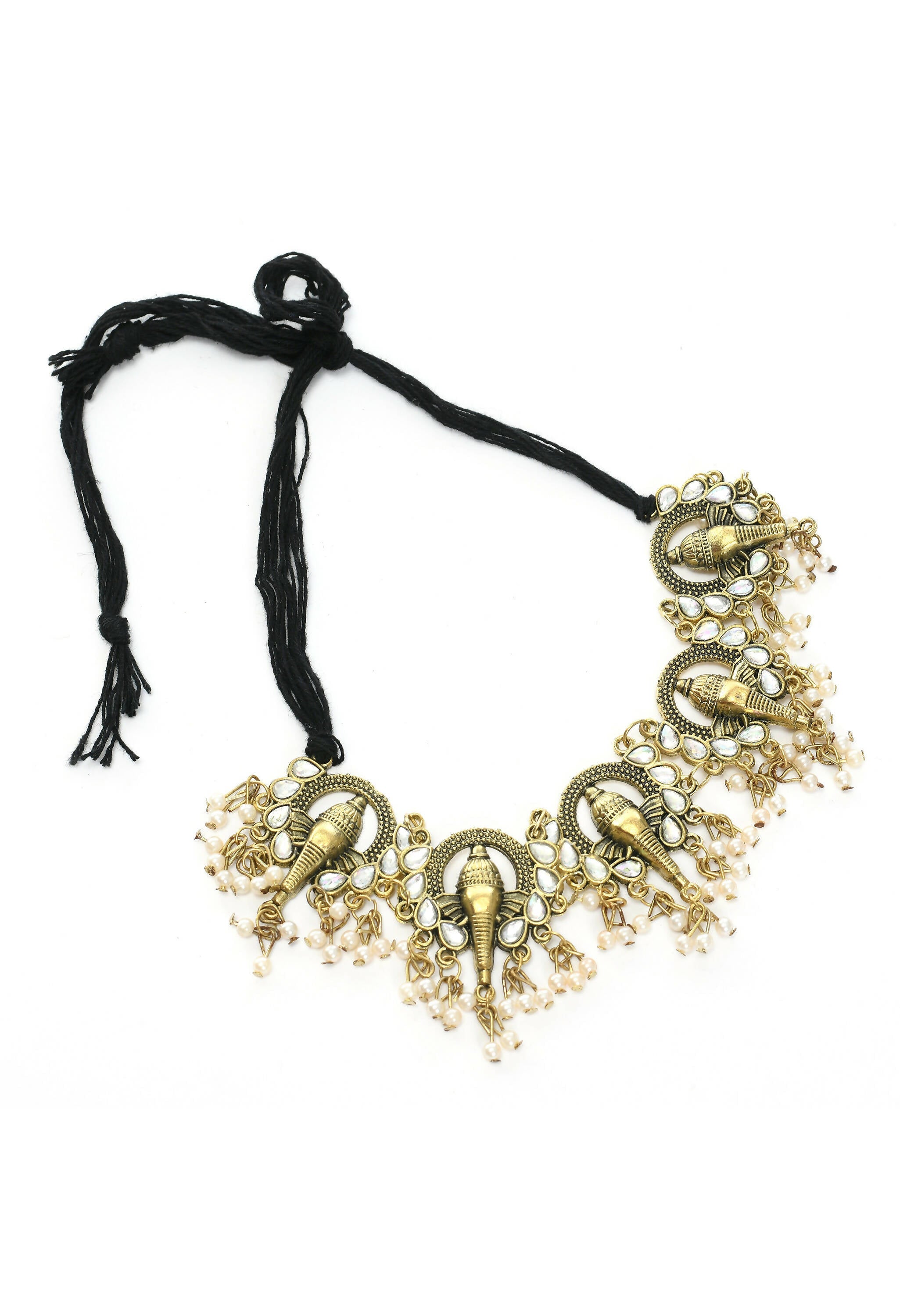 Gold-Polished Ganesha Design Choker Set Oxidised Finish