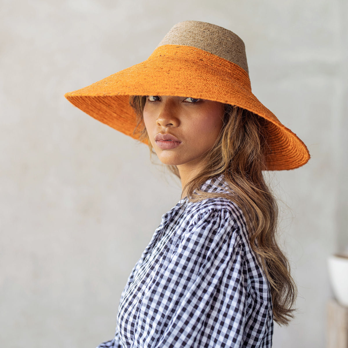 The Riri Duo Jute Straw Hat In Tangerine Orange