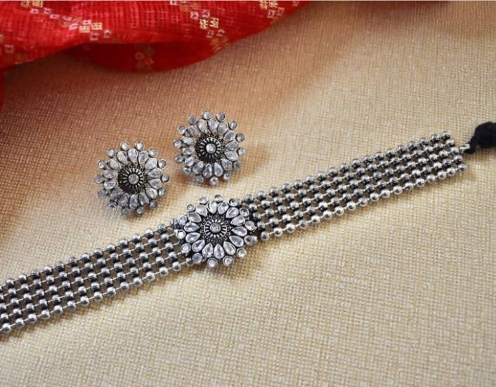 Silver-Tone Kundan Mangalsutra Necklace Set for Party & Ethnic Wear