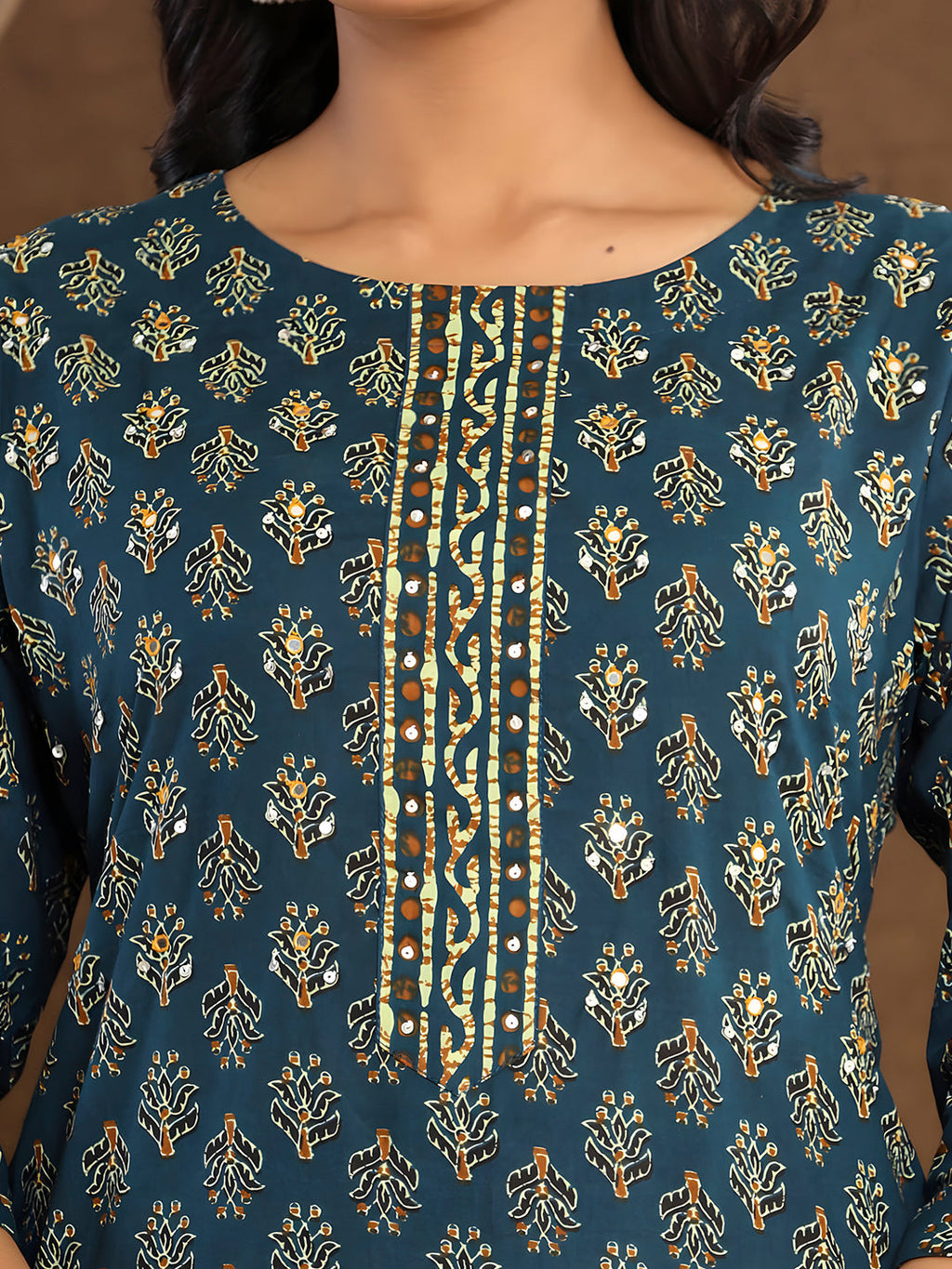 Blue Printed Cotton Straight Kurta Set with Dupatta