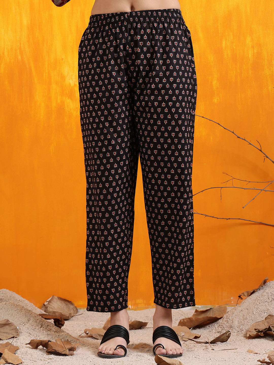 Printed Designer Neck Flared Anarkali Kurta With Pant & Dupatta, Black - Hiral Fashion
