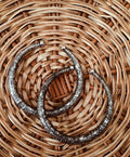Close up of traditional Oxidised Silver-Plated Rajasthani Kada Anklets for women