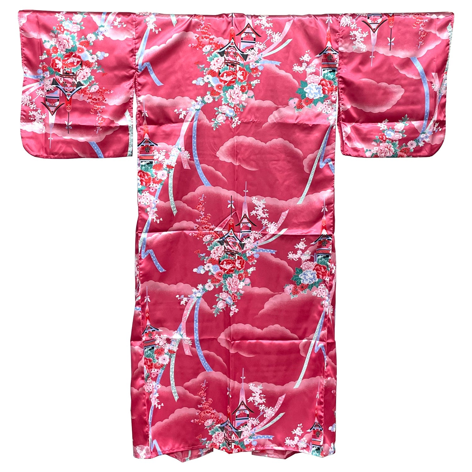 Japanese Traditional Kimono Robe - Pink Temple