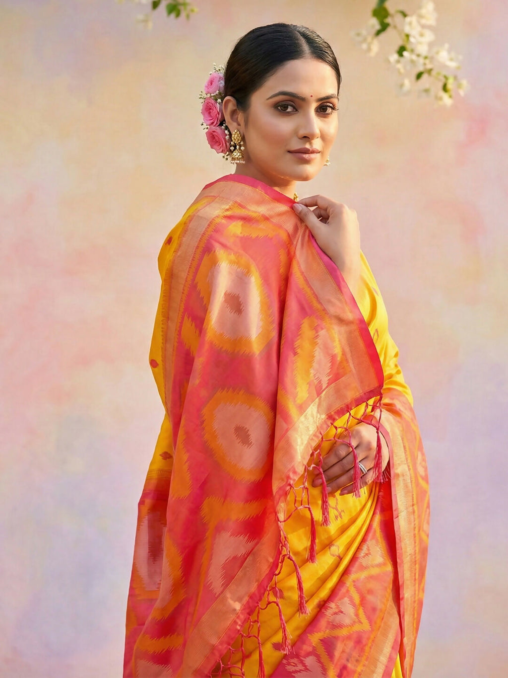 Yellow Soft Silk Saree with Matching Blouse