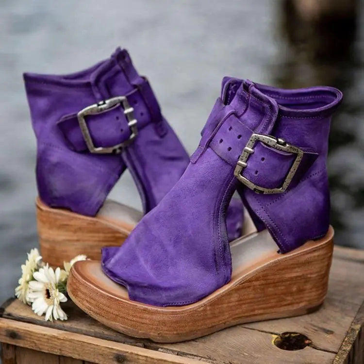Women's Purple Wedge Platform Sandals with Buckle Strap - Image 3