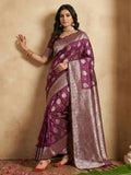 Beautiful purple silk blend saree with matching blouse piece draped elegantly.