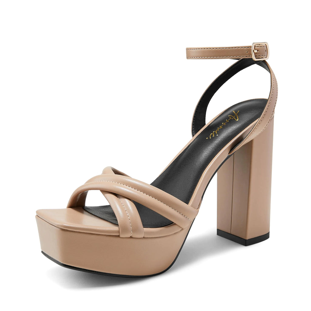 Arromic Womens Platform Heels High Chunky Sandals 4.5 Inches Square Open Toe Heeled Sandals Pink Gold White Black Nude Strappy Ankle Strap Sexy Pumps Y2K Dress Party Wedding Shoes