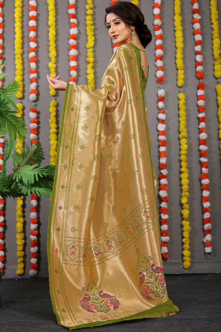 Green Paithani Silk Saree with Zari Woven Border and Blouse