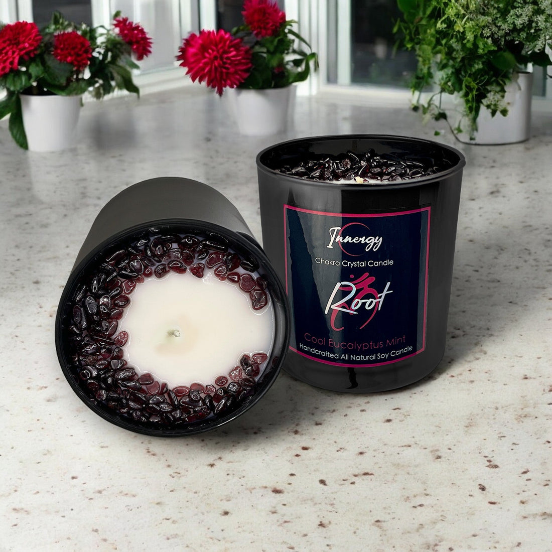 Root Chakra Crystal Candle, 10oz
