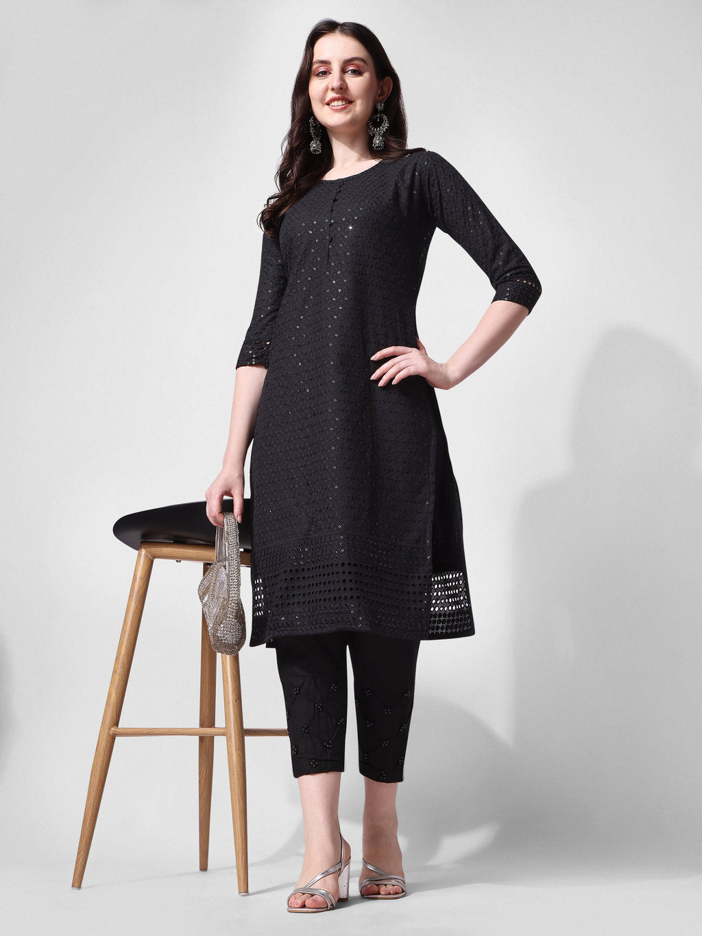 Multicolor rayon embroidered kurta paired with matching pant and dupatta