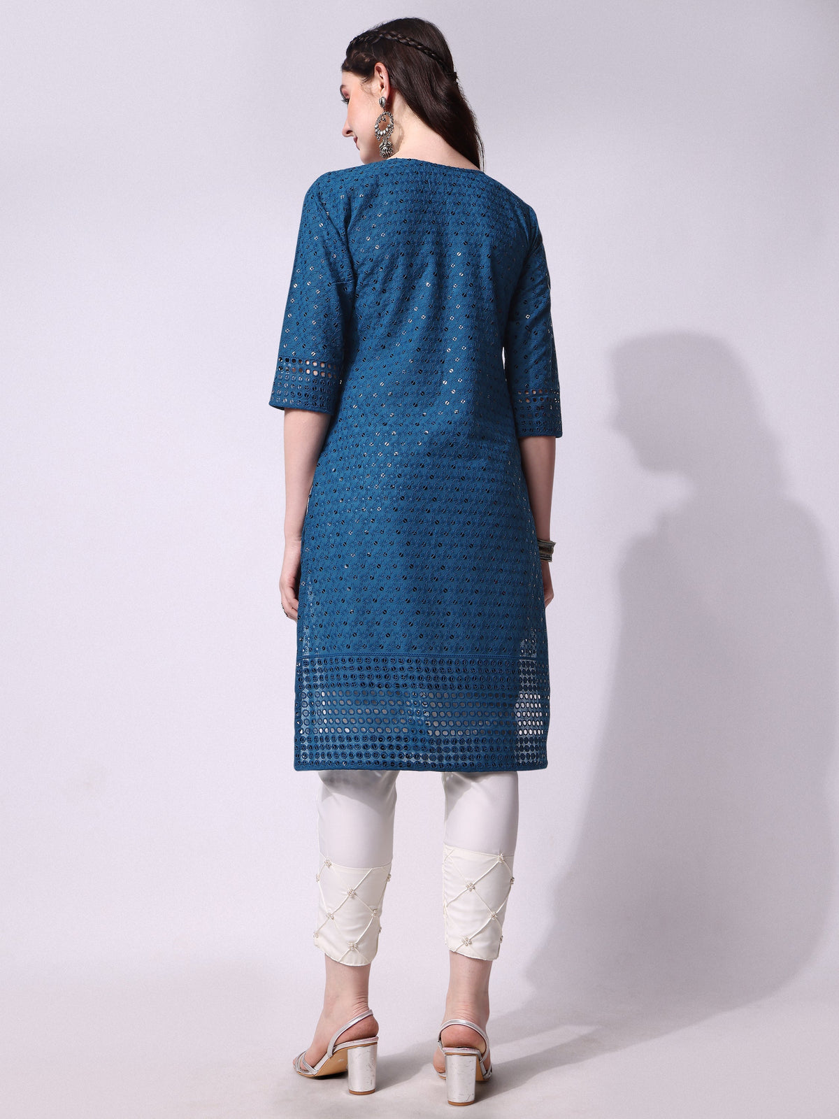 Multicolor Embroidered Kurta With Pant and Dupatta Set