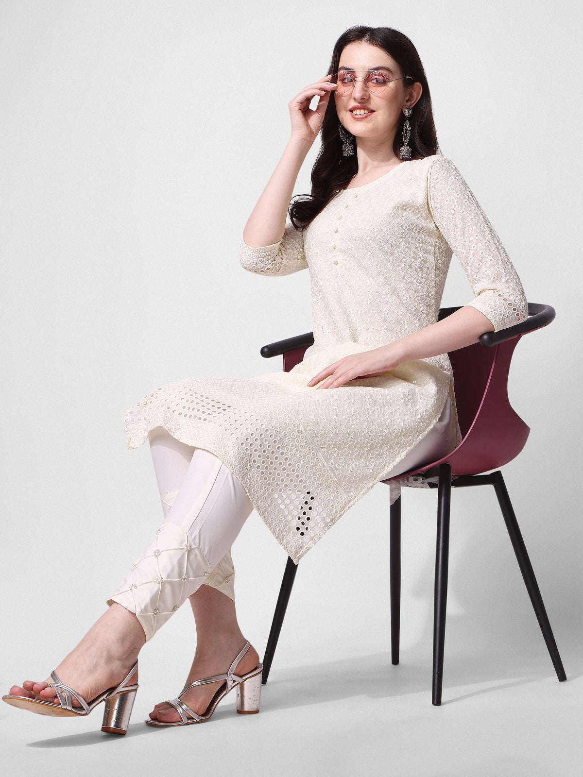 Multicolor Embroidered Kurta With Pant and Dupatta Set