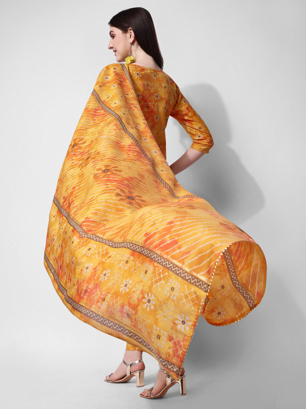Multicolor Printed & Embroidered Rayon Kurta Set with Dupatta