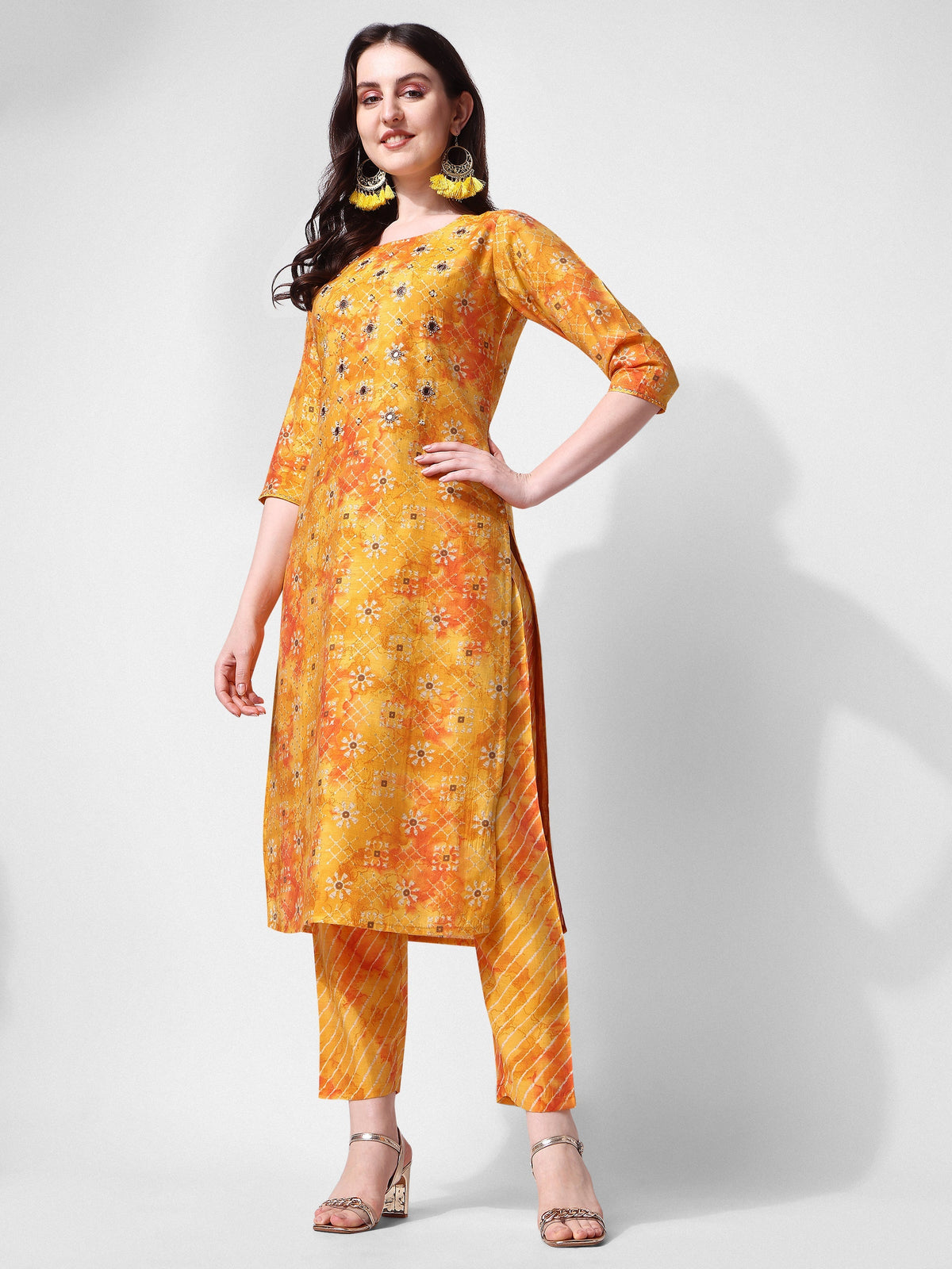 Multicolor Printed & Embroidered Rayon Kurta Set with Dupatta