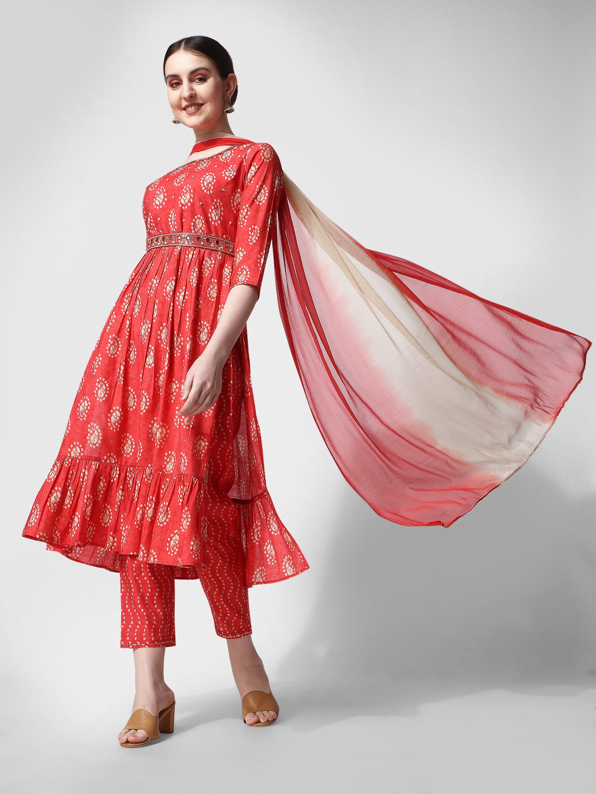 Nayra Cut Embroidered Kurta Set with Pant, Dupatta & Belt