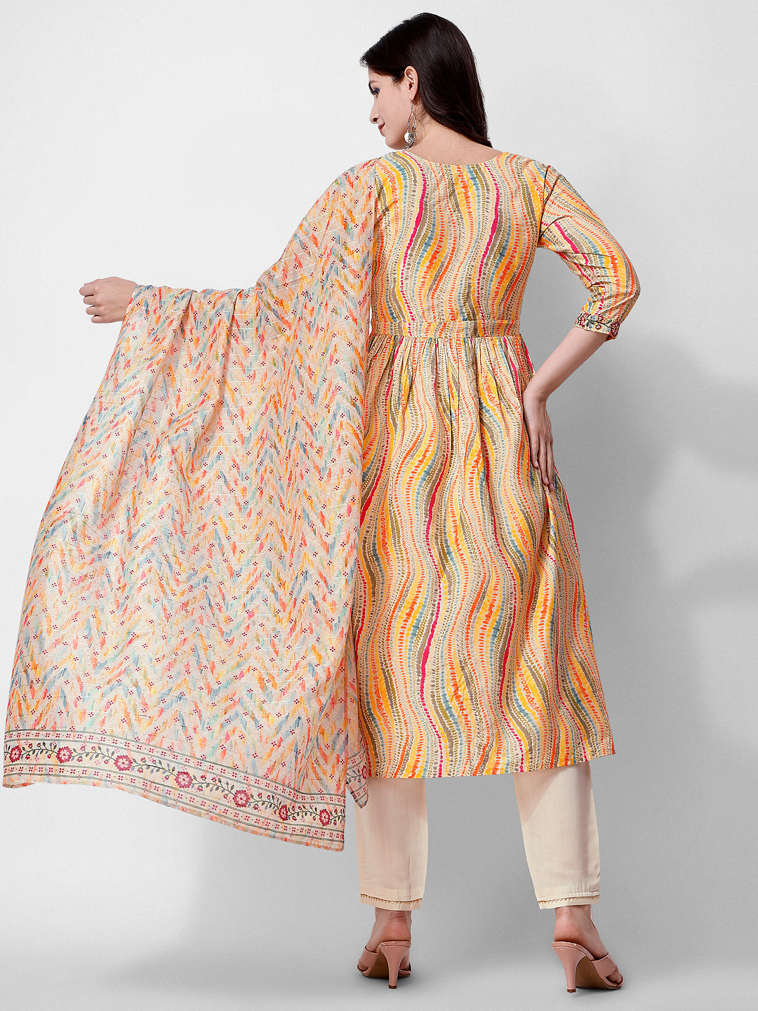 Nayra Cut Embroidered Kurta With Pant And Dupatta Set, Multicolor - Hiral Fashion