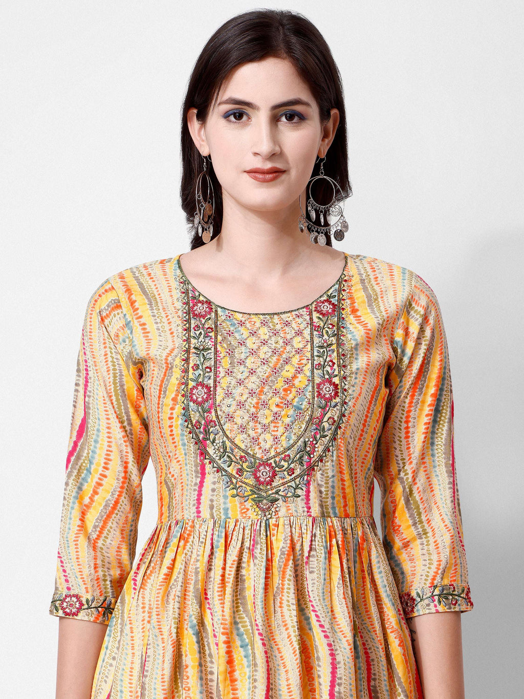 Nayra Cut Embroidered Kurta With Pant And Dupatta Set, Multicolor - Hiral Fashion
