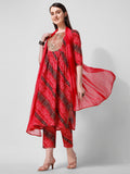 Embroidered & Printed Kurta With Pant And Dupatta Set, Multicolor - Hiral Fashion