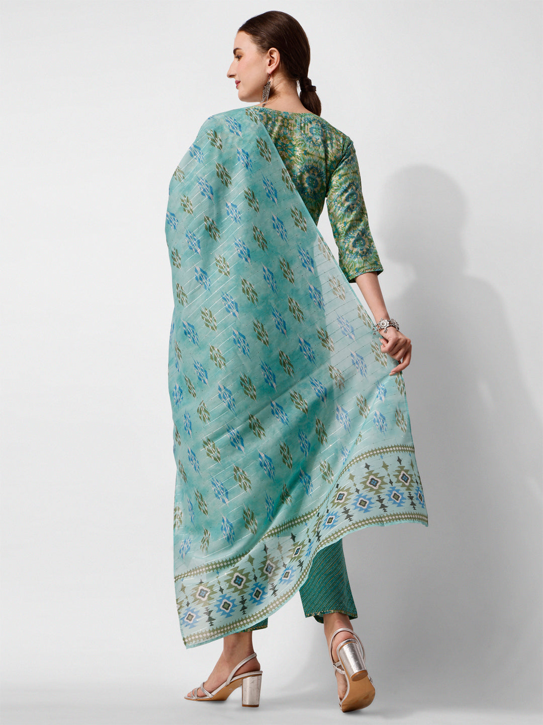 Multicolor Printed Rayon Kurta Set with Pant and Dupatta