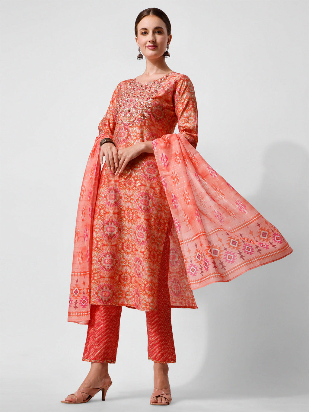 Printed and Embroidered Kurta Set with Pant and Dupatta
