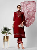 Embroidered Kurta With Pant And Printed Dupattaset, Multicolor - Hiral Fashion