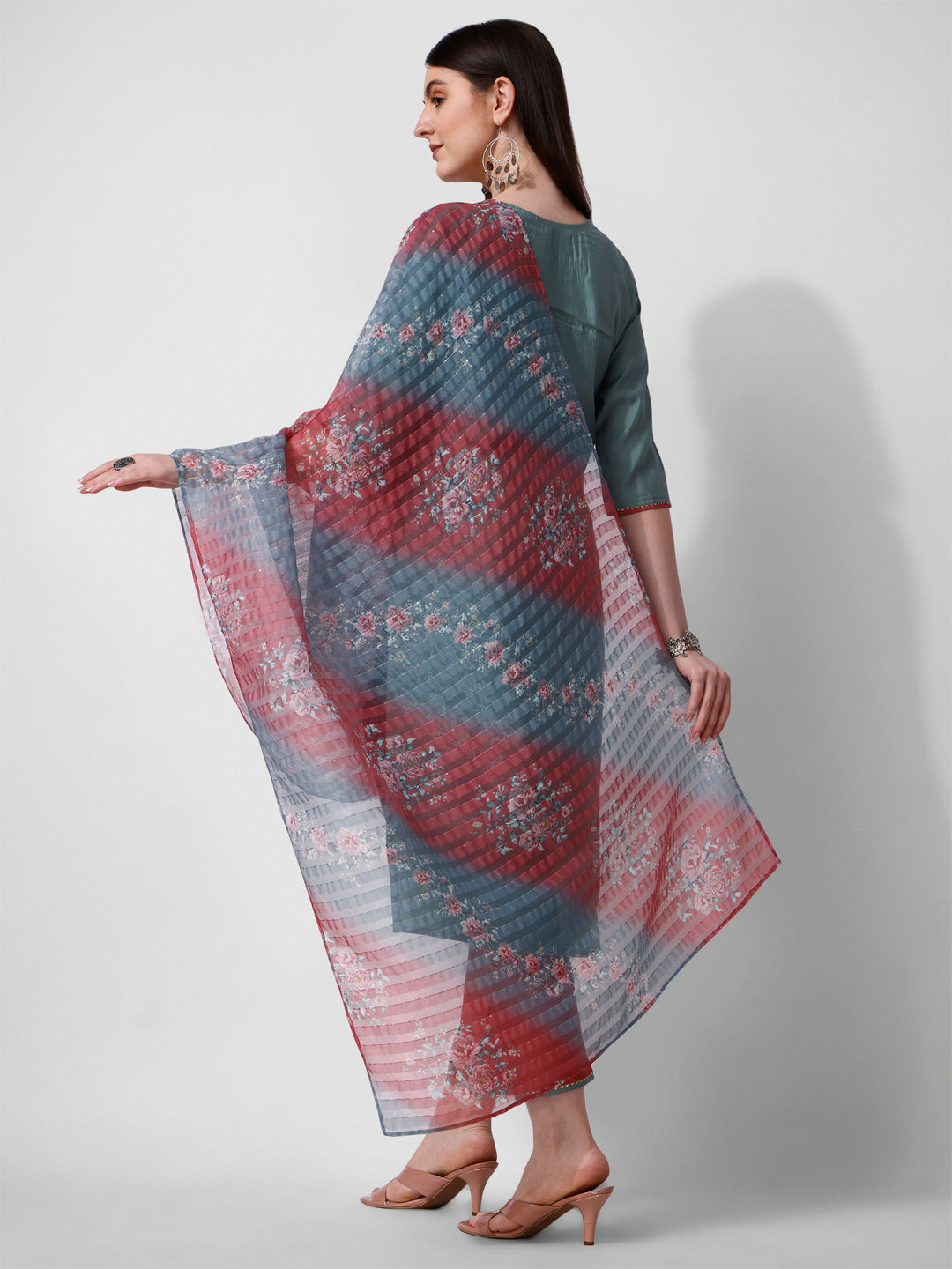 Blue Embroidered Kurta with Printed Dupatta and Pant Set