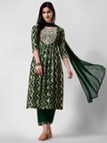 Nayra Cut Printed And Embroidered Kurta With Pant & Dupatta Set, Multicolor - Hiral Fashion
