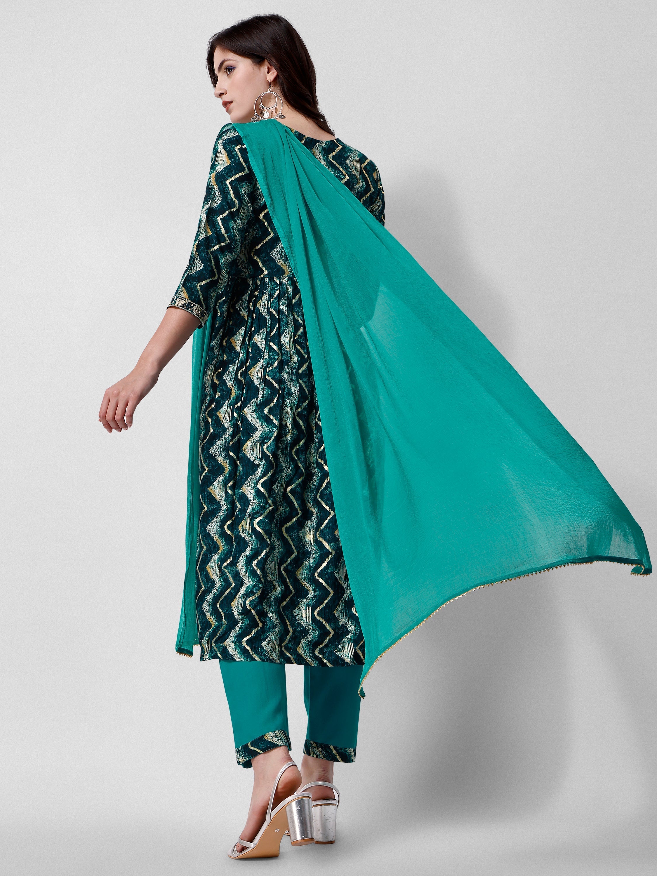 Nayra Cut Printed And Embroidered Kurta With Pant & Dupatta Set, Multicolor - Hiral Fashion