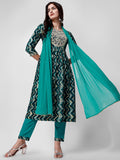Nayra Cut Printed And Embroidered Kurta With Pant & Dupatta Set, Multicolor - Hiral Fashion