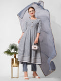 Lucknowi Embroidered Anarkali Kurta With Pant & Dupatta Set, Multicolor - Hiral Fashion