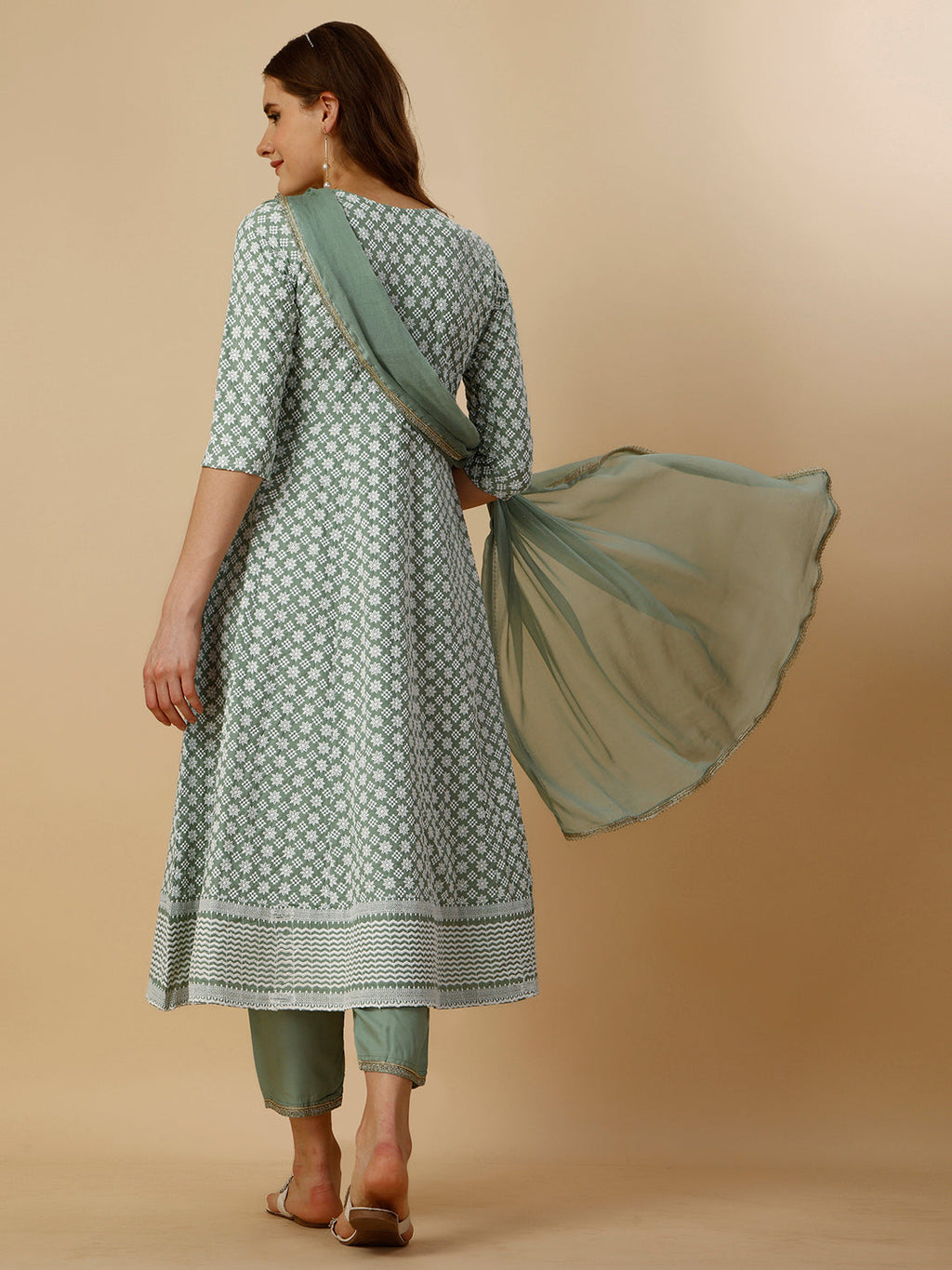 Multicolor Lucknowi Embroidered Anarkali Kurta Set with Dupatta