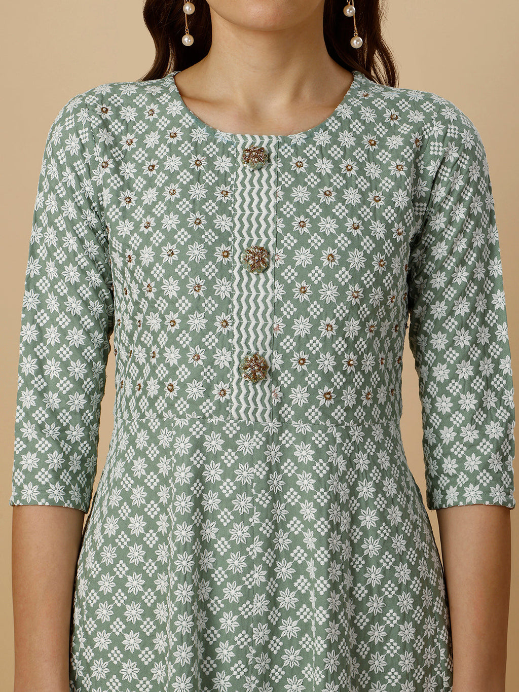 Multicolor Lucknowi Embroidered Anarkali Kurta Set with Dupatta