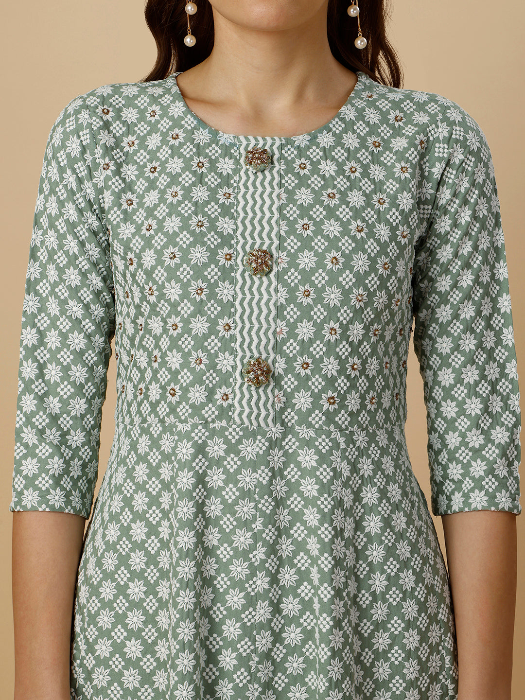 Multicolor Lucknowi Embroidered Anarkali Kurta Set with Dupatta