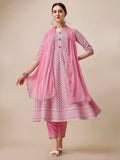 Multicolor Lucknowi embroidered Anarkali kurta set with pants and dupatta