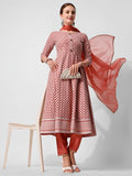 Lucknowi Embroidered Anarkali Kurta With Pant & Dupatta Set, Multicolor - Hiral Fashion
